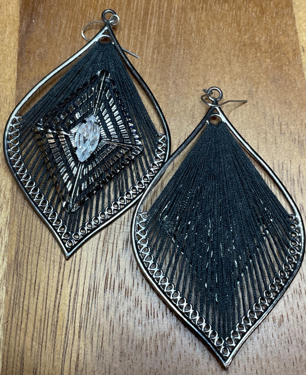 Black Boho Statement Earrings Large Silver Tone T… - image 2