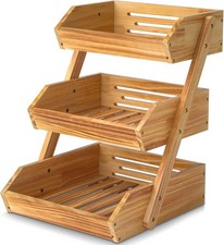 3 Tier Wooden Fruit Basket For Kitchen Bread Vegetable Fruit Basket Bowl Stand