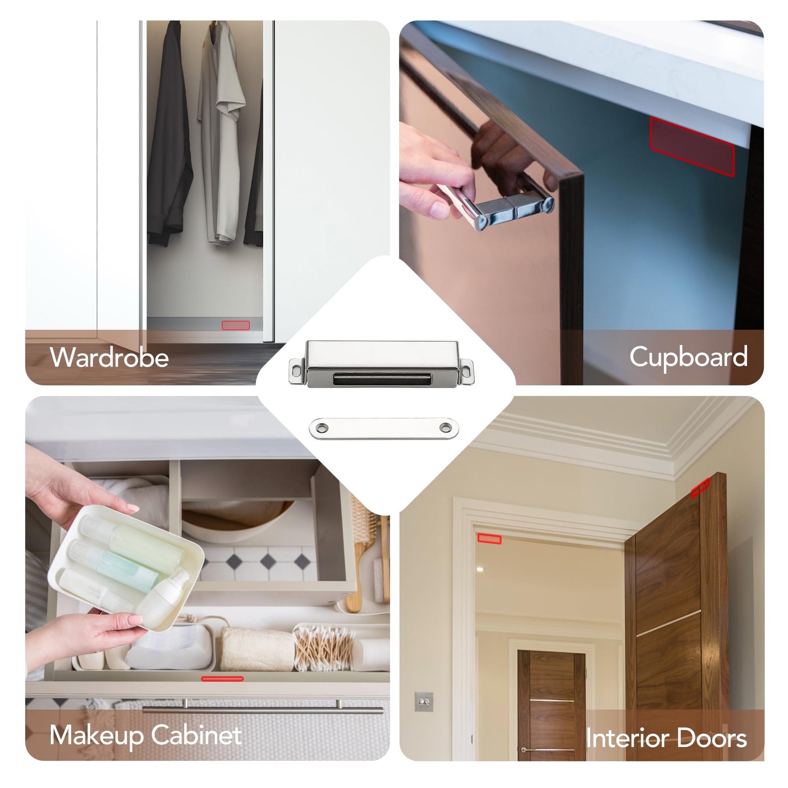 Cabinet Door Magnets, 90 Lbs Strong Magnetic Catch, Heavy Duty, 2 Pack, Silver