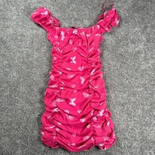 Urban Outfitters Hot Pink Y2K Butterfly Ruched Mini Dress Size Small