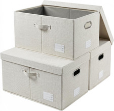 Storage Bins with Lids 3-Pack Linen Fabric Foldable Storage Boxes Organizer Co