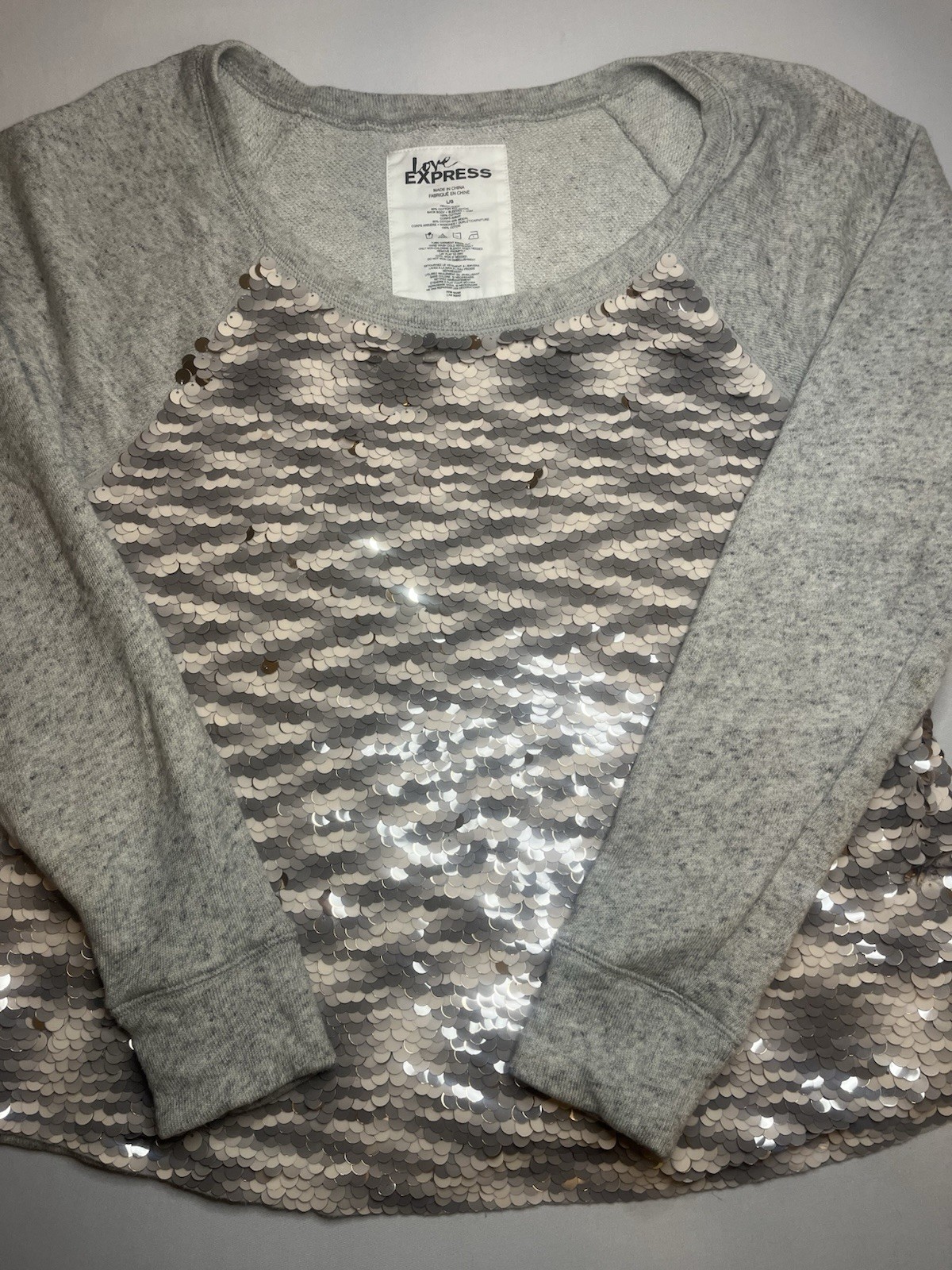 Express Women's Solid Gray Sequin Sweater Long Sl… - image 6