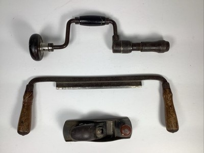 Lot Vintage Steel Woodworking Tools Draw knife Block Hand Plane Bit Brace (K)