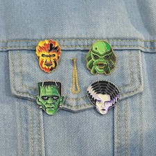 Cartoon Character Enamel Pins Custom Scary Skeleton Brooches Lapel Badges Cartoo