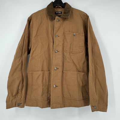 #ad Line of Trade Mens Brown Canvas Chore Coat Jacket Corduroy Collar Size Large $47.49