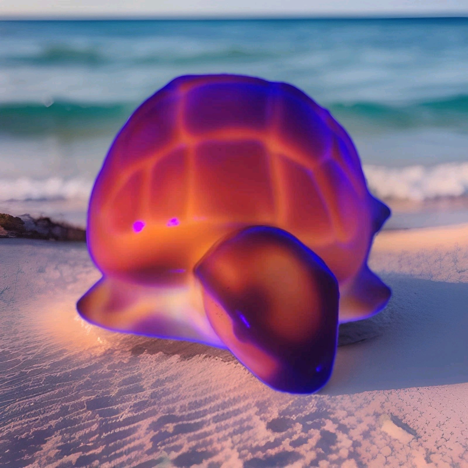 Turtle Mosser for Fenton Mold Art Glass Dandelion Yellow Rare Ltd UV glow purple