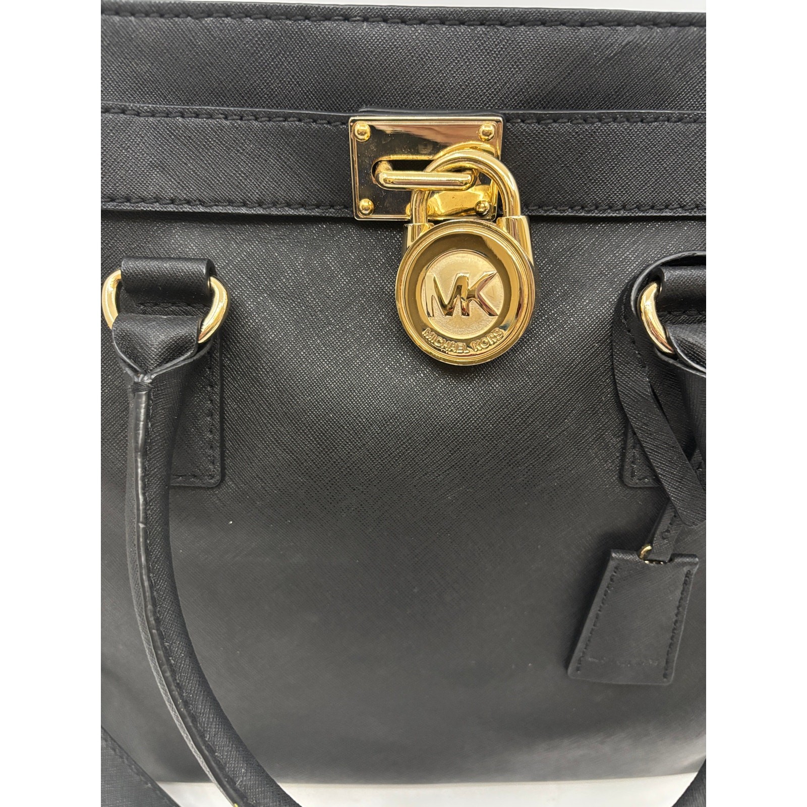MICHAEL KORS Hamilton Large Black Saffiano Leather Tote Bag Purse Gold Hardware image 3
