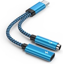 Pixel 9 USB C to 3.5mm Headphone Charger Adapter for Google 2 in 1 Blue