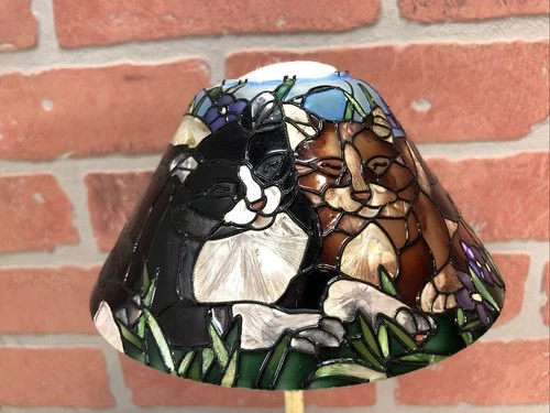 Vintage Stained Glass Cat Lamp Shade Tiffany Style Multiple Cats!! 6" Diameter