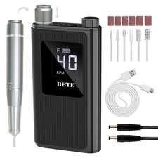 BETE Professional Nail Drill, 40000 RPM Cordless Electric Nail File Kit with 6 B