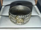 Antique Solid 800 Silver 14K Gold Engraved Elephant Band Ring Size 10.5