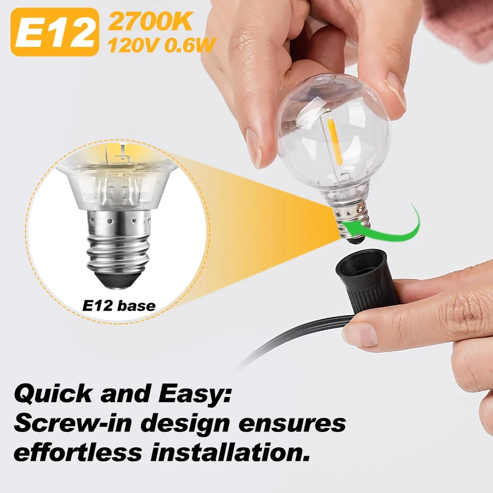 50-Pack G40 LED Replacement Light Bulbs Bulk Shatterproof 0.6W E12 Base 2700K... - Image 3 of 4