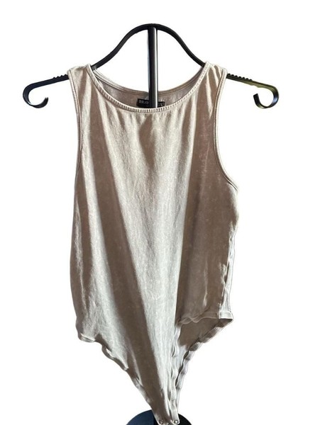 Brave Soul London Bodysuit Gray Sleeveless Racerback Tank Top with Snap-Size