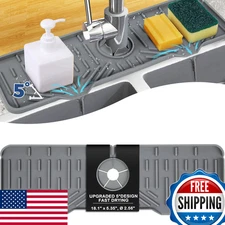 BFONS XL Silicone Faucet Drip Tray 18.1"x5.7" Gray Sink Countertop Splash Guard