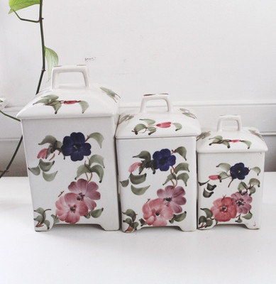 Vintage Ceramic Canister Set Hand Painted Floral - Andrea by Sadek, Jay Willfred