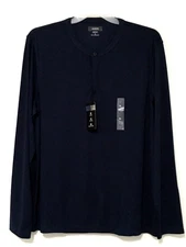 Alfani Mens Size XL Neo Navy Stretch Long Sleeve Shirt Polyester Blend Pullover