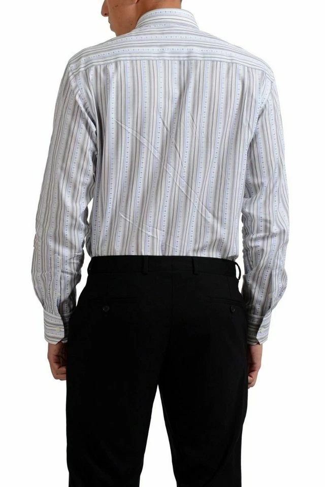 Camisa social masculina manga longa listrada multicolorida Versace Collection "City" - Imagem 2 de 4