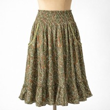 Vintage Y2K Paisley Maxi Skirt Green Festival Forest Fairy Grunge Pocket Smocked