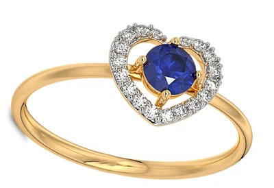 0.36ct Natürlicher Rund Diamant 14K Gelbgold Saphir Hochzeitsring - Bild 1 von 4