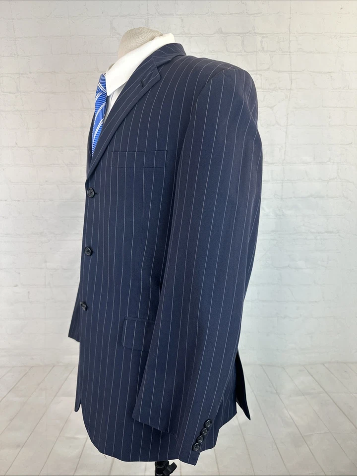 Blazer para hombre Burberry 40R azul marino a rayas 100 % algodón dos botones ajuste deportivo Foto 2 de 4