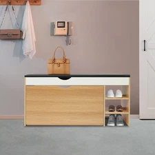 Modern Shoe Bench with Folding Drawer For Entrance Hallway Shoes Storage w/Seat
