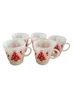 Hazel Atlas 1950s Holiday Christmas Mug Set Of 5 Milk Glass Vintage MCM