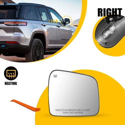 Heated Mirror Glass For 2011-22 Dodge Durango Jeep Grand Cherokee RH Passenger