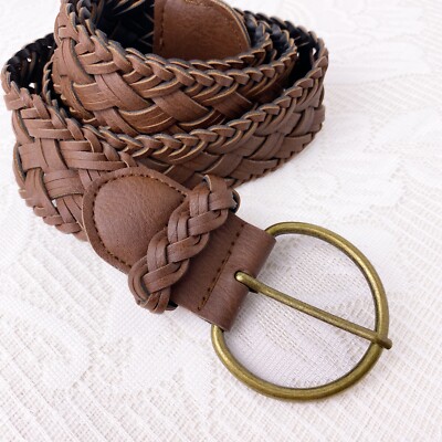 Vintage Boho Y2K Wide Braided Brown Belt Gold Tone Buckle  display picture 3
