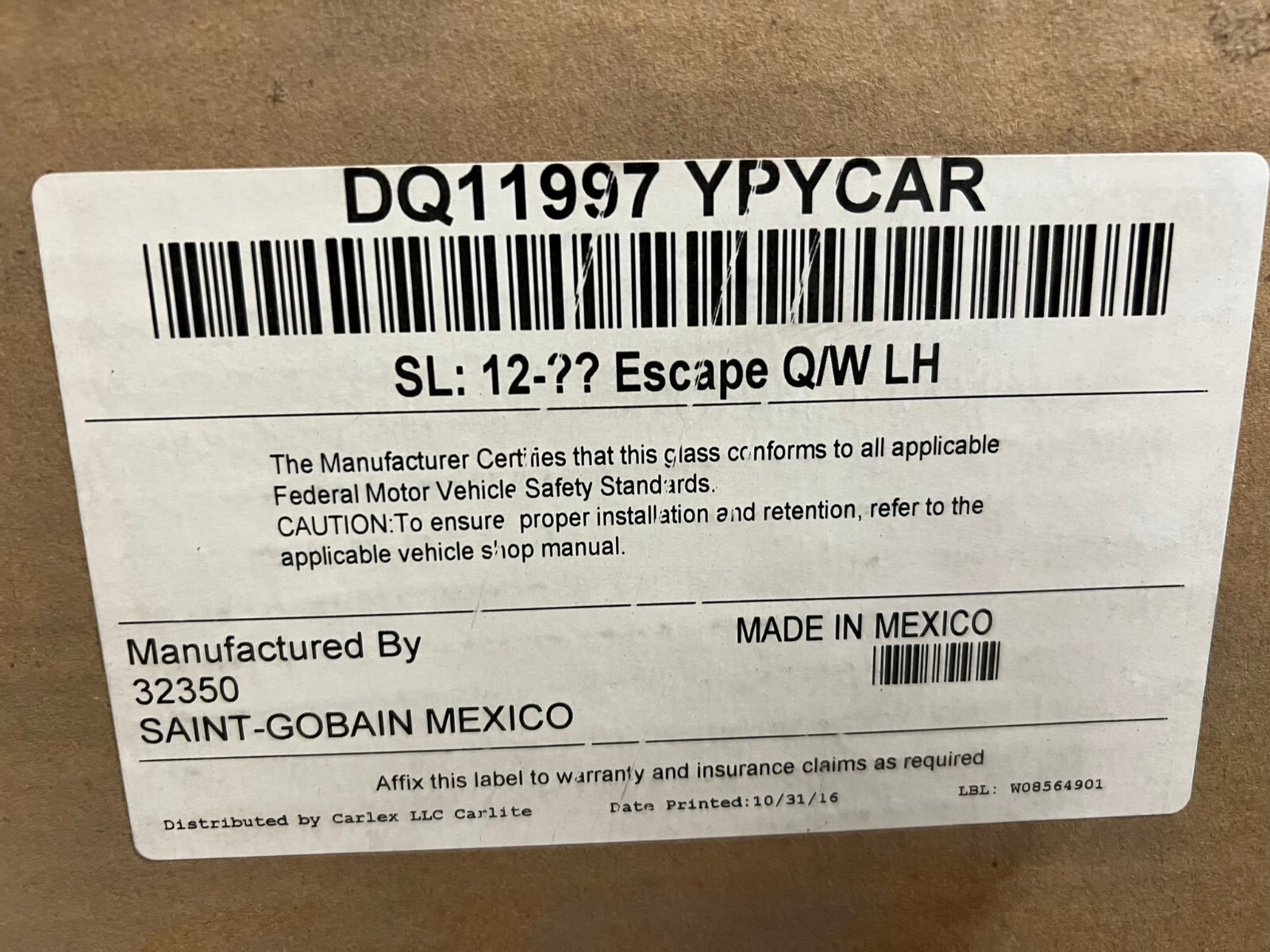 Carlite Carlex Quarter Glass Window CJ5Z-7829711-D DQ11997 YPYCAR 2013-17 Escape