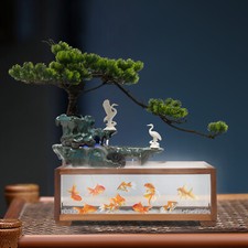 Chinese Zen Style Fish Tank Water Dispenser Humidifier Indoor Waterfall+Mist LED