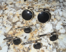 Vintage WEH Black Onyx 14K GF STUDS  CUFFLINK 6 pc SET