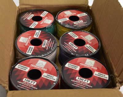 6 Pack Variety Primary Wire 16 Gauge Single Conductor 100' Spools Various Colors