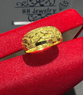 24K Yellow Gold Dragon Phoenix Design Band Ring
