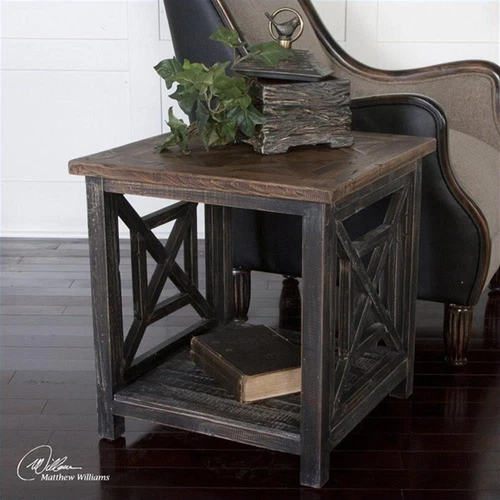 Uttermost Spiro Transitional Reclaimed Fir Wood End Table in Brushed Black - Picture 1 of 4