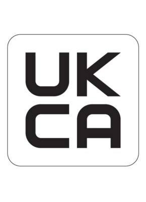 UKCA 50 mm x 50 mm Konformitätsetiketten - weißes Vinyl - 100 Etiketten pro Packung (UKCA50A)