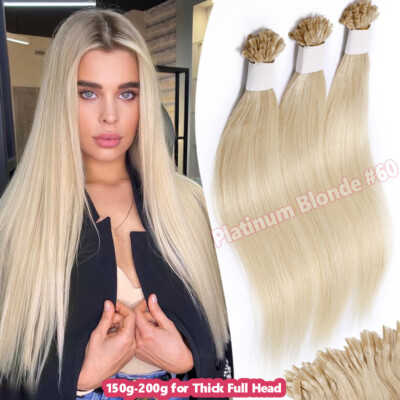 Flat K Tip Nail U Tip Hair Extensions 200S THICK 1G/S Russian Remy Human Hair