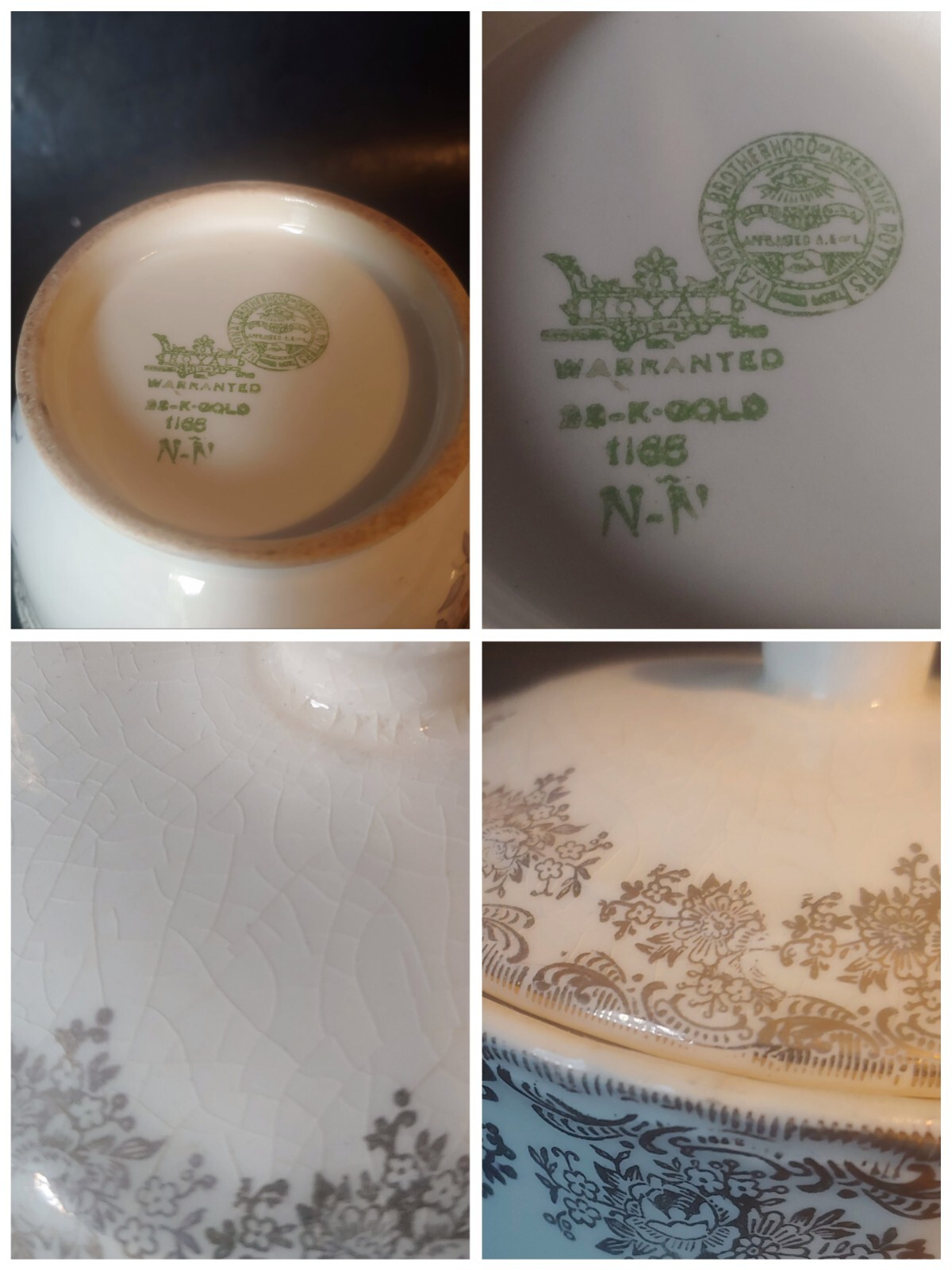 Vtg Sugar Bowl Royal China National Brotherhood Operative Potters 22 K Gold Rim