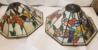 Pair vintage stained glass tiffany style lamp shades lovebird