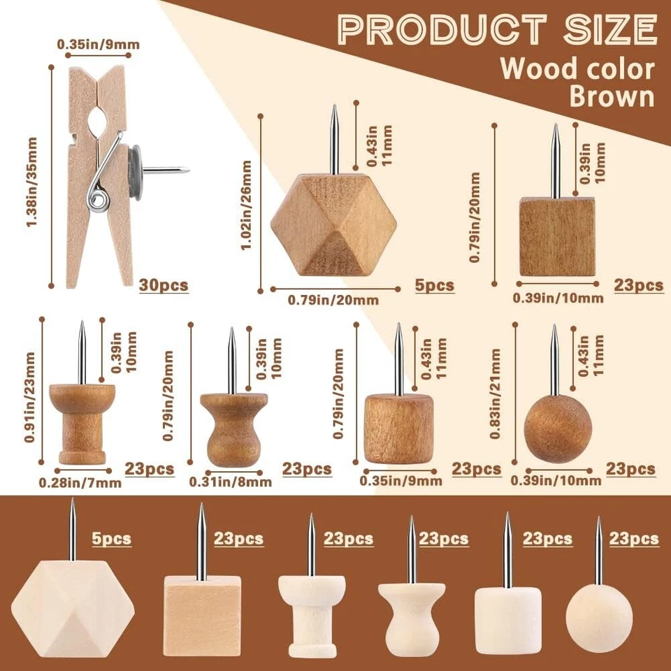 270 piezas pasadores de madera, tachuelas decorativas para manualidades, fáciles de usar, caja de almacenamiento Foto 4 de 4