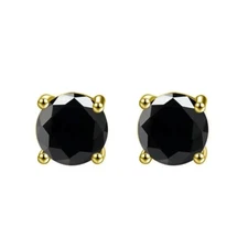 14K Yellow Gold Black Round Created Diamond Stud Earrings 1/4ct