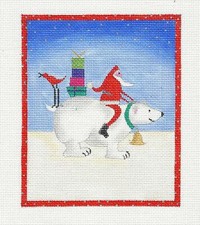 Santa Riding a Polar Bear with Gifts handpainted Needlepoint Canvas by BB