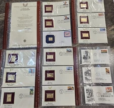 Lot of  12 Pc  22 Kt Gold Plated First Day Issue Stamp w/ SOME Envelopes & Cards