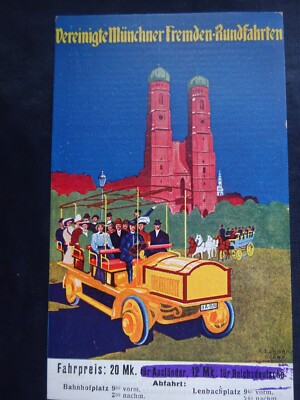 POSTKARTE, MÜNCHEN, FREMDENVERKEHR, STADTRUNDFAHRT, Bus, Kutsche