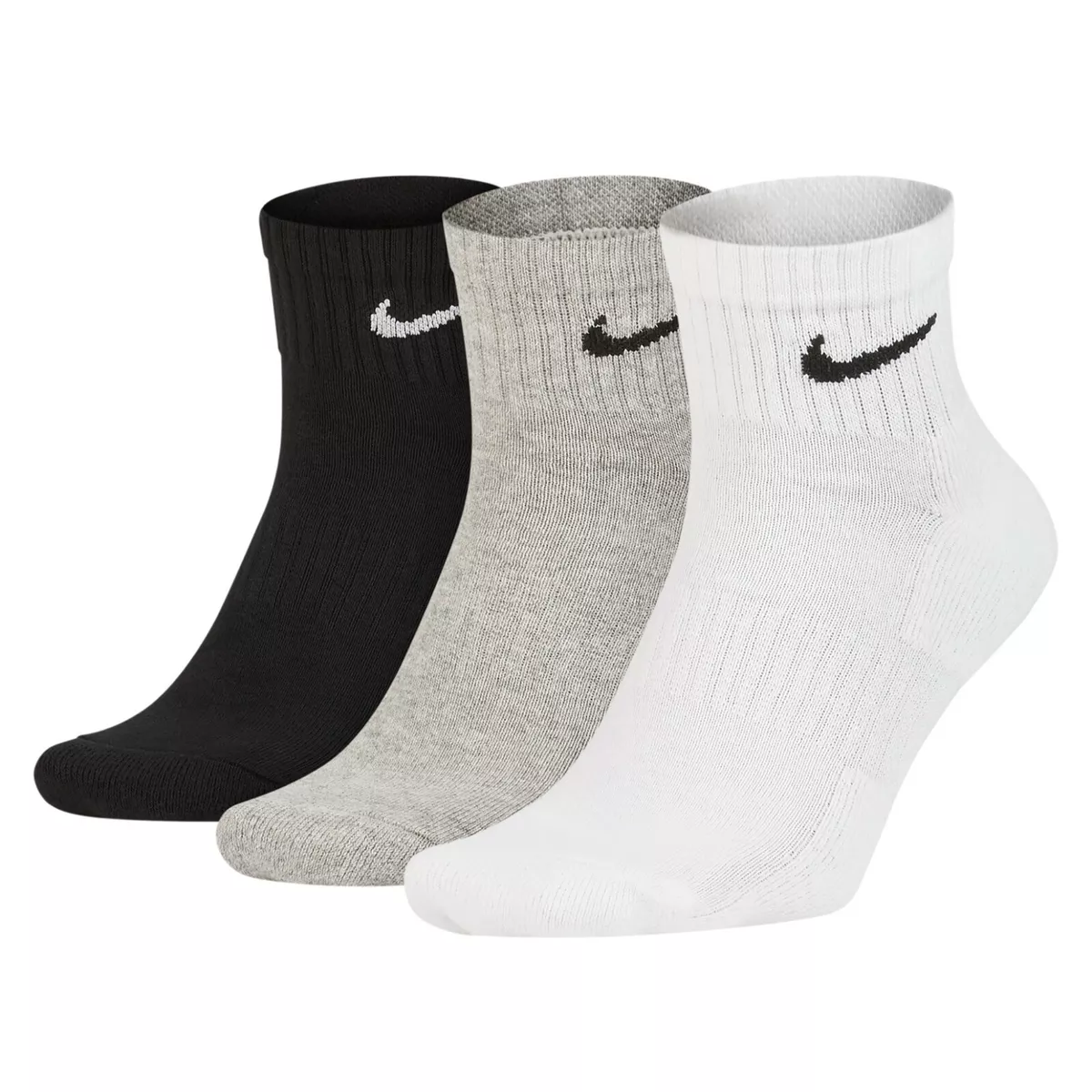 3 PACK NIKE Logo Sports Ankle Socks, Pairs Men's Women's - White |