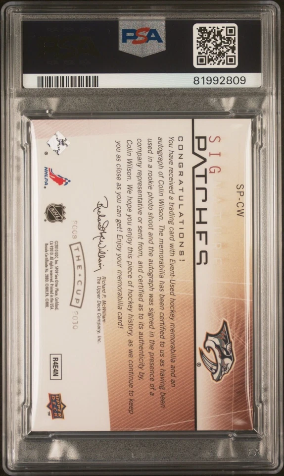 PSA 8 AUTO 10 2009 UPPER DECK THE CUP SIGNATURE PATCHES SP-CW COLIN WILSON /75 - Image 2 of 2