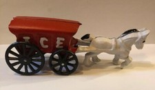 Vintage Cast Iron Horse And Ice Wagon Buggy Toy