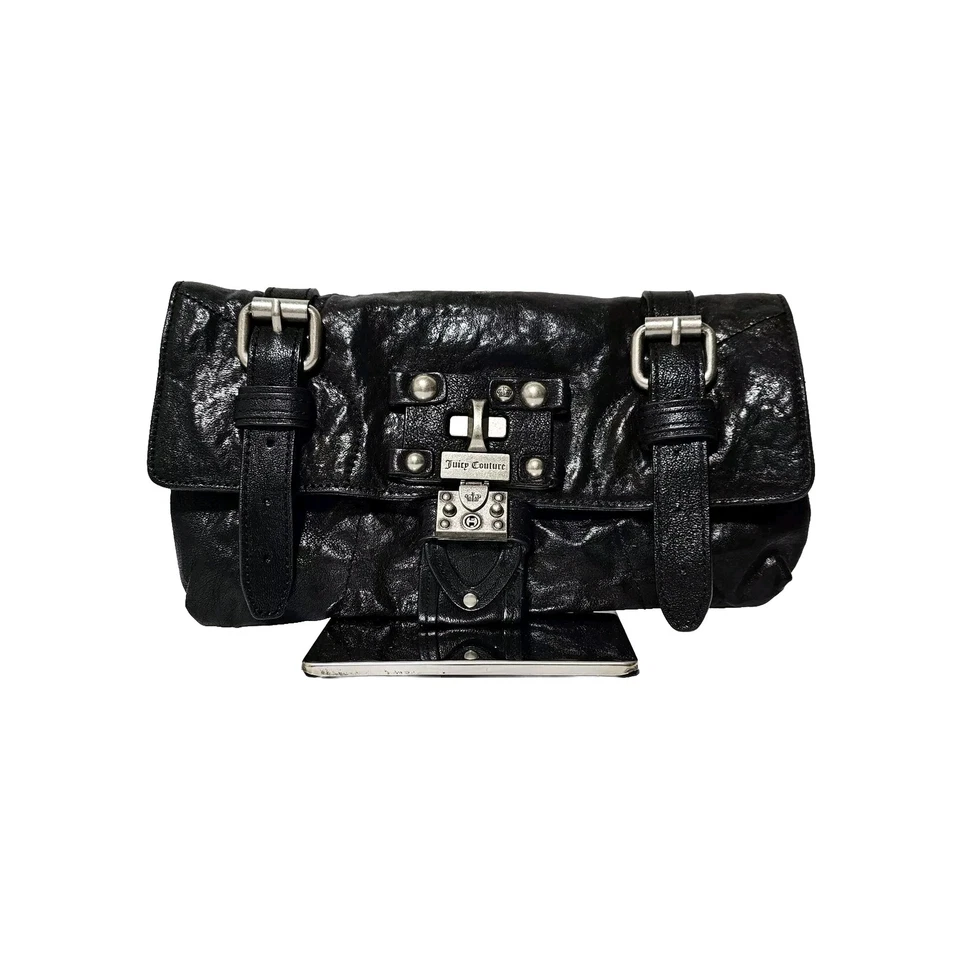 De Colección Juicy Couture Lock It Silverlake Bolso sin asas Cuero Cremallera Solapa Grunge Y2k Años 90 Gótico Foto 2 de 4