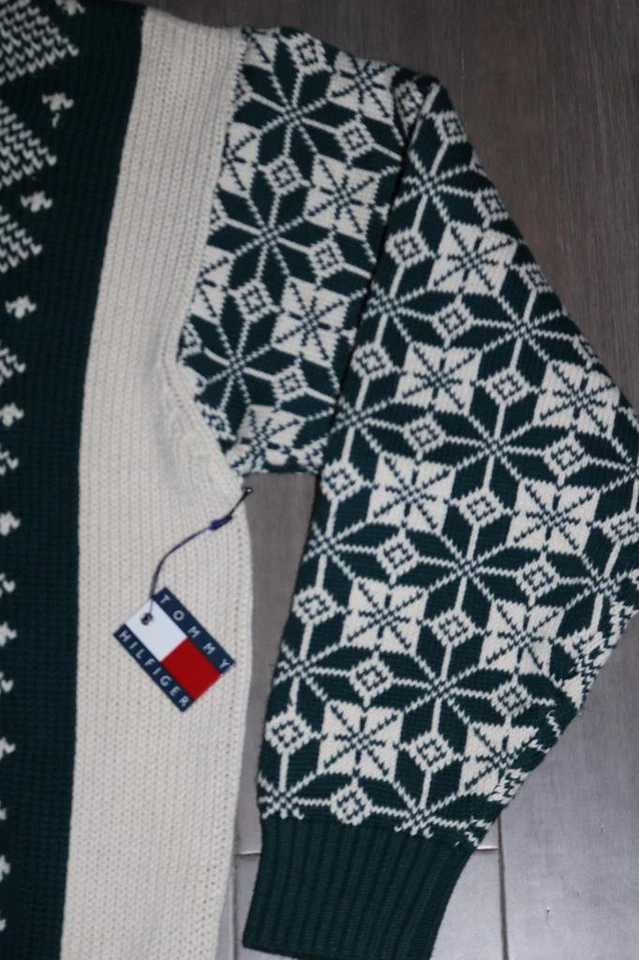 SUÉTER TEJIDO NAVIDEÑO VINTAGE AÑOS 90 TOMMY HILFIGER VERDE BLANCO COPO DE NIEVE GRANDE RARO Foto 4 de 4