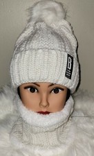 Women Winter Hat With Pom Pom Scarf Set Knit Thermal Warm Snow Ski Cap