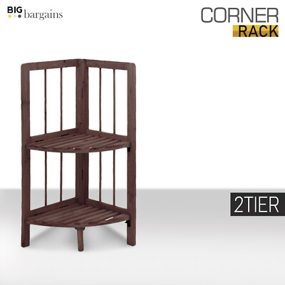 2 Ebenen Holz Eckregal Regal Organizer Aufbewahrung Ständer Vitrine Zuhause Kaffee